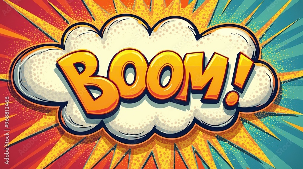 Fototapeta premium Colorful pop art comic style speech bubble with boom text