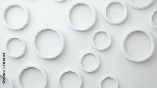 White geometric design featuring 3D circles, ideal for business templates, showcasing a modern, simple pattern with a clean, creative abstract texture and radial layout.