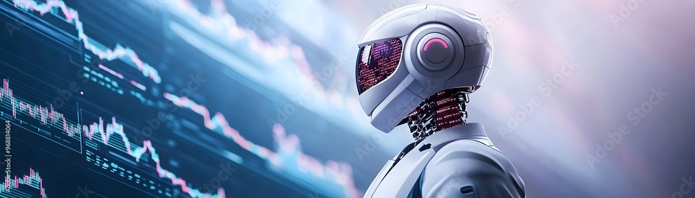 Futuristic Robot Analyzing Cryptocurrency Market Data on Holographic Screens in Digital Finance Concept Futuristic Robot Analyzing Cryptocurrency Market Data on Holographic Screens in Digital Finance Concept