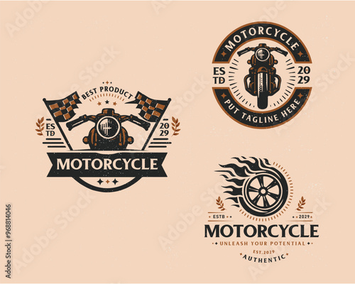 Set bundle classic racing competition motorcycle logo design for business company