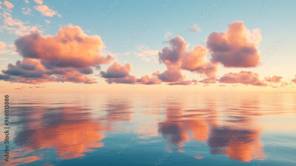 Fototapeta premium Sunset clouds reflecting over calm ocean