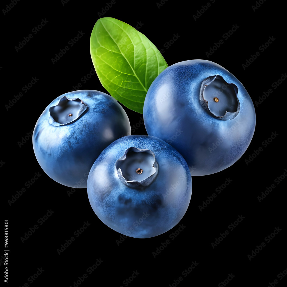 3 flying blue berries on white background 3 flying blue berries on white background