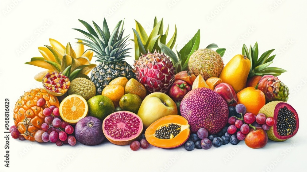 A Still Life Arrangement of Fresh, Colorful Fruits A Still Life Arrangement of Fresh, Colorful Fruits