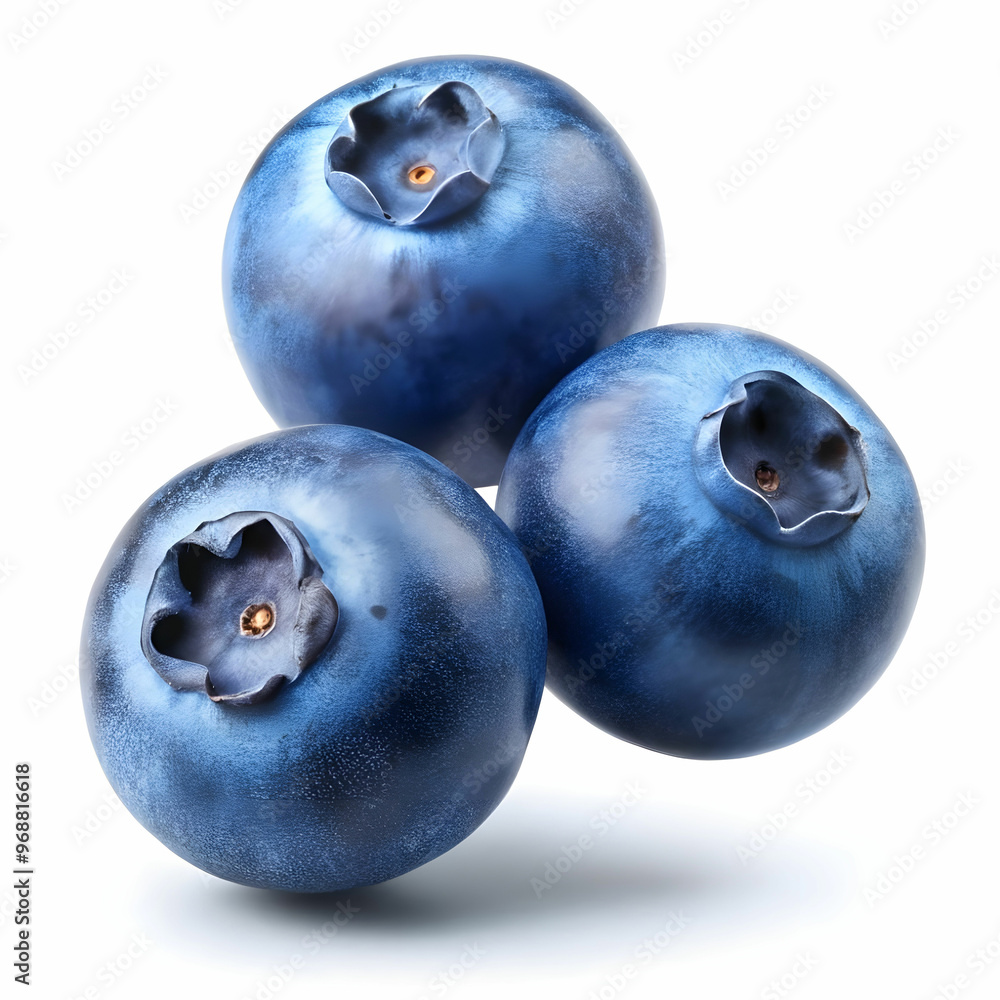 Obraz premium 3 flying blue berries on white background