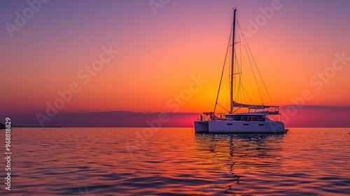 A serene sunset view with a sailboat on calm waters, reflecting vibrant colors in the sky.