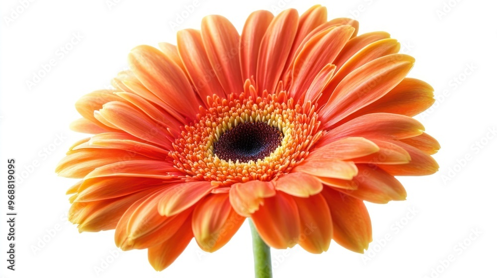 A vibrant orange gerbera daisy with delicate petals and a dark center.