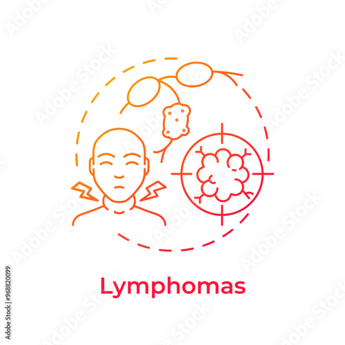 Lymphoma red gradient concept icon. Type of cancer. Lymphatic system disease. Swollen lymph nodes. Round shape line illustration. Abstract idea. Graphic design. Easy to use in article