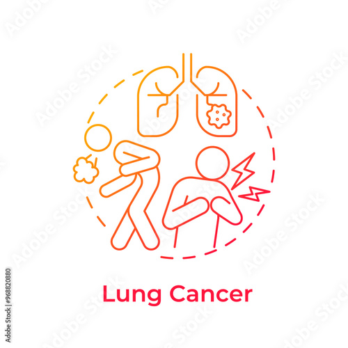 Lung cancer red gradient concept icon. Type of cancer. Respiratory system disease. Cough and chest pain. Round shape line illustration. Abstract idea. Graphic design. Easy to use in article
