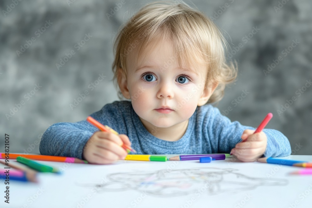 Child draws with pastel crayons for Fathers Day. Child draws with pastel crayons for Fathers Day.