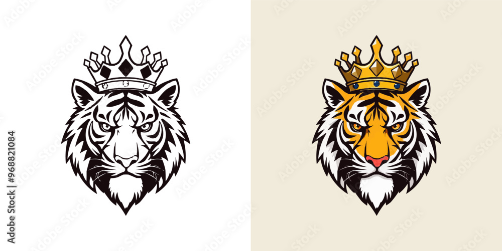 Tiger with crown mascot logo design. Editable vector logo tiger, tiger icon, tiger head, vector, sticker. Tigar head mascot logo design. Tiger with crown mascot logo design. Editable vector logo tiger, tiger icon, tiger head, vector, sticker. Tigar head mascot logo design.