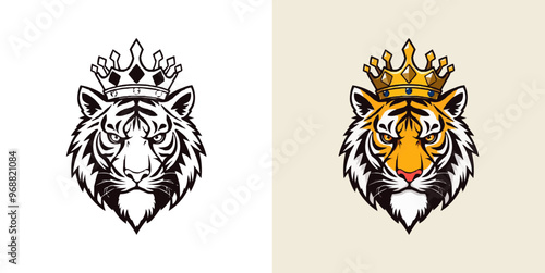 Tiger with crown mascot logo design. Editable vector logo tiger, tiger icon, tiger head, vector, sticker. Tigar head mascot logo design.