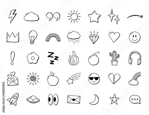 Doodle Element Collection, Doodle Icon Set, Hand Drawn Element