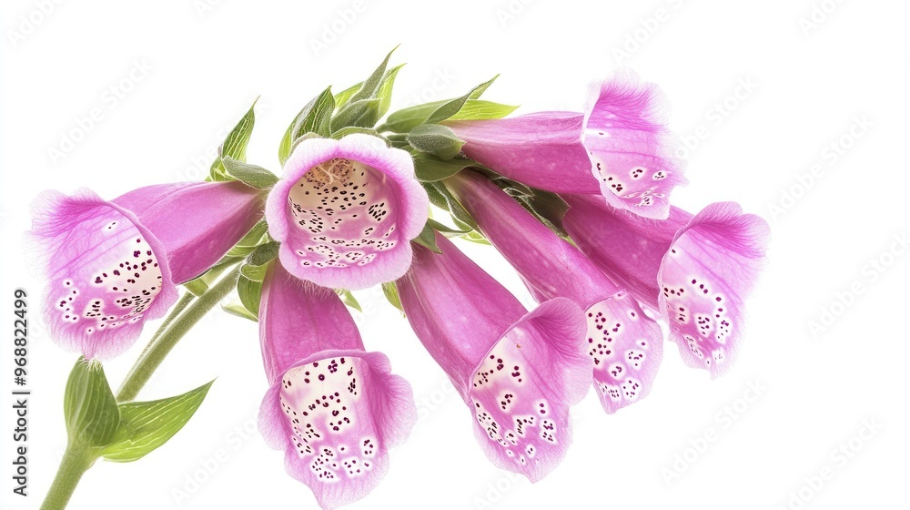 A close-up of pink foxglove flowers with intricate patterns. A close-up of pink foxglove flowers with intricate patterns.