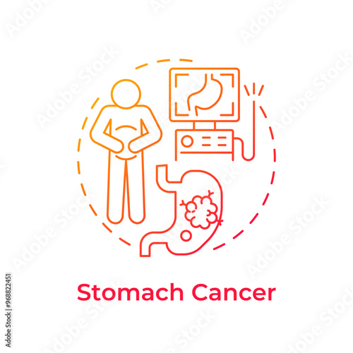 Stomach cancer red gradient concept icon. Type of oncology. Digestive system disease. Stomach pain and indigestion. Round shape line illustration. Abstract idea. Graphic design. Easy to use in article