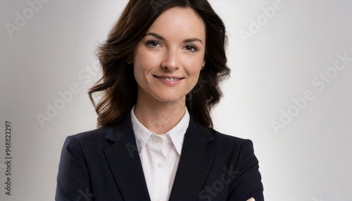 Confident Businesswoman in Suit Isolated on White Background