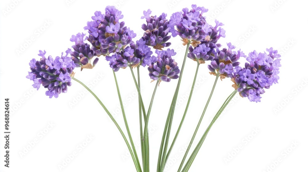 Naklejka premium A bouquet of lavender flowers with vibrant purple blooms and green stems.