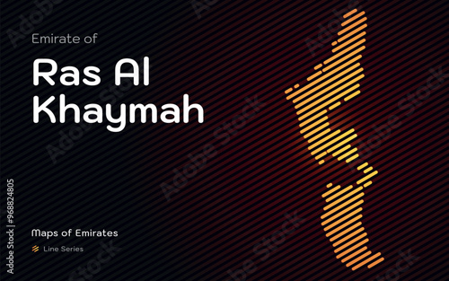 Creative Map of Emirate of Ras Al Khaymah in a line stipes Pattern. Maps of Emirates UAE