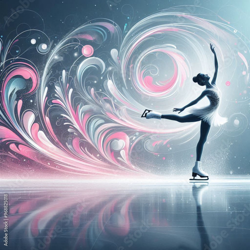 Dynamic figure skaters with swirling abstract colors and artistic effects