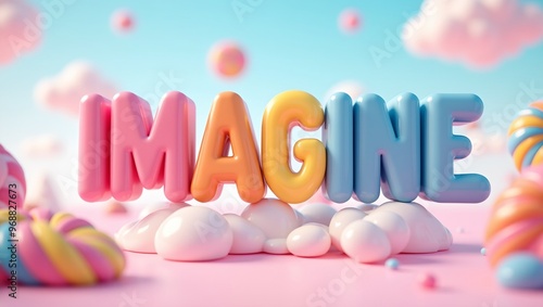 Rainbow IMAGINE in 3D candyland with lollipops