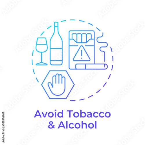 Avoid tobacco and alcohol blue gradient concept icon. Cancer prevention. Healthy lifestyle. Cancer risk factors. Round shape line illustration. Abstract idea. Graphic design. Easy to use in article