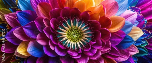 Stunning close up of a vibrant flower bloom featuring an array of colorful petals, perfect for nature themed designs or floral decorations