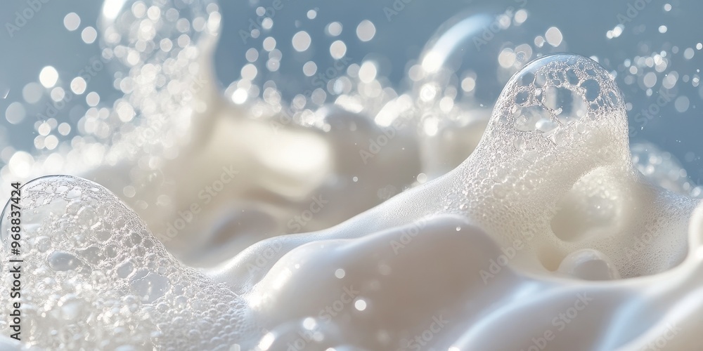 Close-up view of clear liquid cosmetic foam with bubbles creating a visually appealing texture suitable for beauty products Close-up view of clear liquid cosmetic foam with bubbles creating a visually appealing texture suitable for beauty products