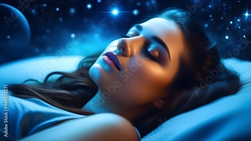 A girl in a named state of meditation, astral travel, lucid dream. Alpha, theta waves.