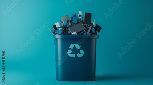 Recycling container with electronic waste inside.
