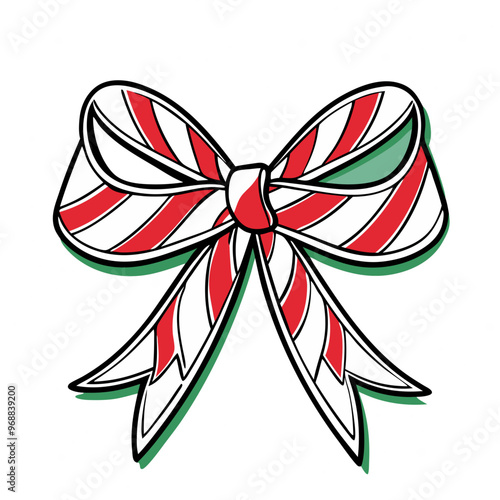 Candy Cane Bow: A festive and cheerful candy cane striped bow tied with a red ribbon, perfect for adding a touch of holiday cheer to your designs. The bright colors and bold lines of this illustration