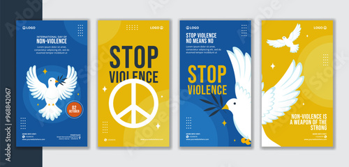 Day of Non-Violence Social Media Stories Flat Cartoon Hand Drawn Templates Background Illustration