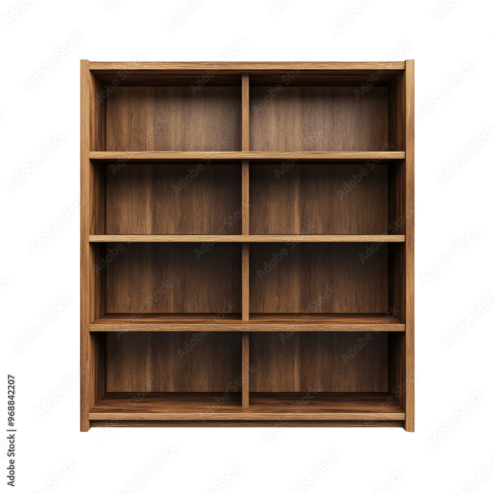 Wooden bookshelf with multiple shelves, perfect for organizing books and displaying decorative items in modern interiors. Wooden bookshelf with multiple shelves, perfect for organizing books and displaying decorative items in modern interiors.