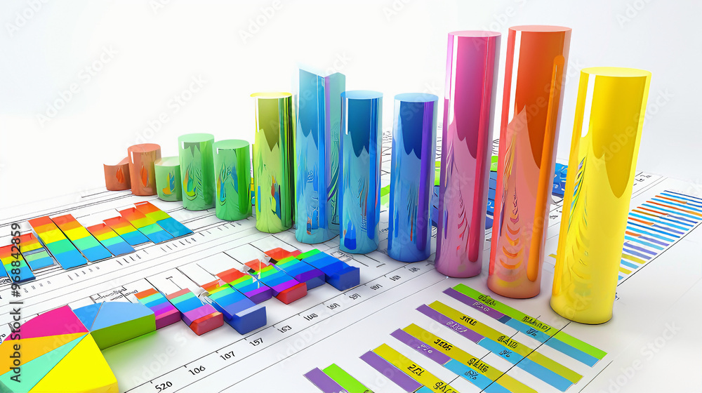 Obraz premium Colorful chart, charts, bar charts. Graph on the table. Pie chart market trend