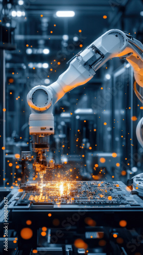 Wallpaper Mural A robot is working on a piece of electronic equipment. The robot is surrounded by sparks and the image has a futuristic, industrial feel Torontodigital.ca