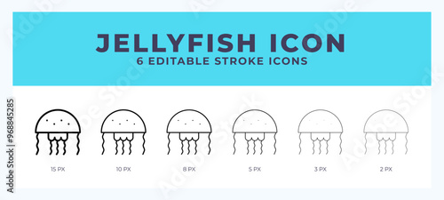 Jellyfish icon with editable stroke. Outline icon vector illustration.