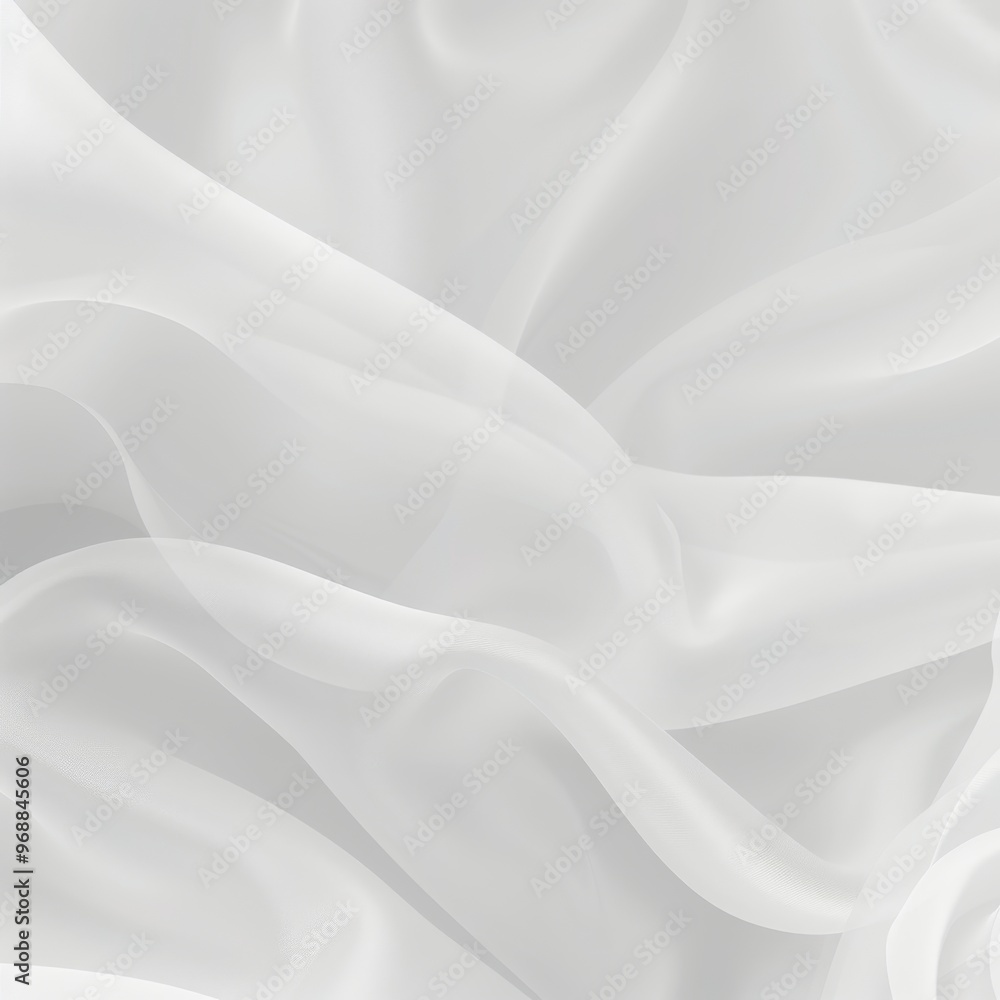 Obraz premium Flowing White Sheer Fabric Texture Background, Elegant Draped Textile with Delicate, Soft Folds