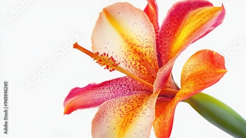 Single Canna Lily Flower with Yellow, Orange, and Pink Petals photo