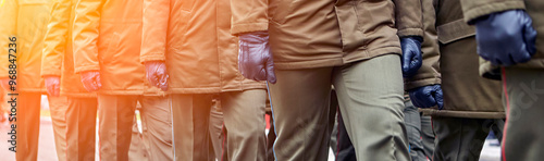 Fotografia Army Soldiers In Uniform Standing In A Row On Parade Ground During Inspection
