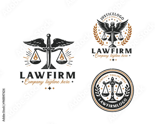 Set vintage bundle classic badge Law Firm advocate logo design for business company