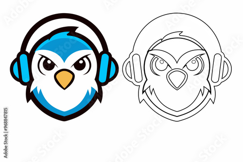 a popinjay head with headphone mascot logo icon photo