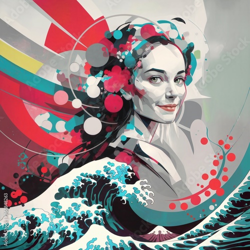 Modern Abstract Female Art: Bold Shapes and Vibrant Ocean Waves