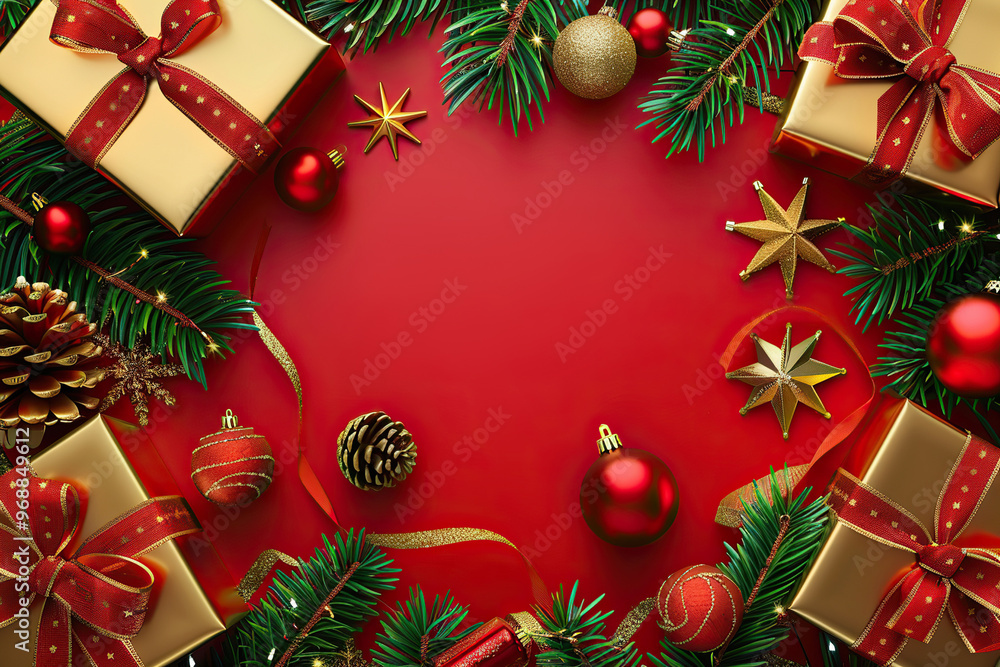 Christmas greeting card with bright winter holiday composition and New Year background Christmas greeting card with bright winter holiday composition and New Year background