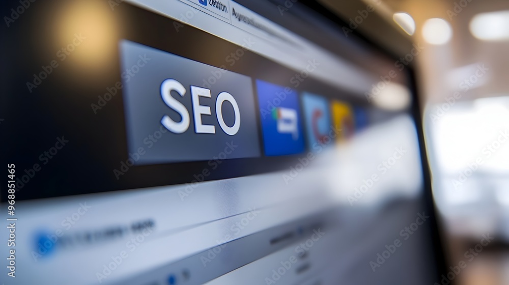 Search Engine Optimization Interface with SEO Highlighted on Computer Screen Search Engine Optimization Interface with SEO Highlighted on Computer Screen