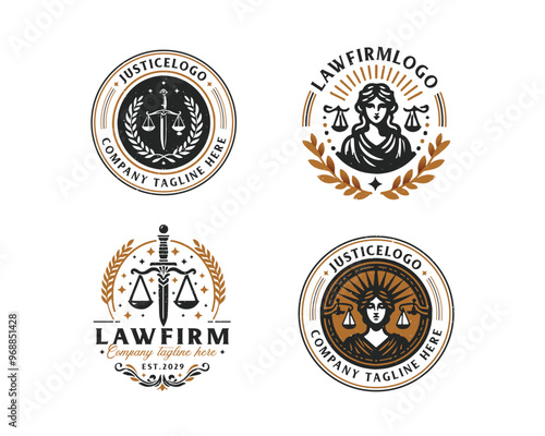 Set vintage bundle classic badge Law Firm advocate logo design for business company