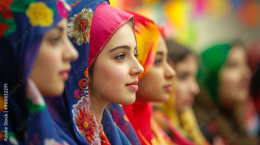 Multifaith celebration with participants from various religious backgrounds, colorful decorations representing different cultures and traditions Multifaith celebration with participants from various religious backgrounds, colorful decorations representing different cultures and traditions