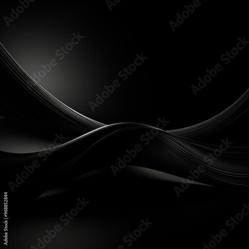 Black abstract background with lines, stripes. Wavy text area for card, banner, flyer, design