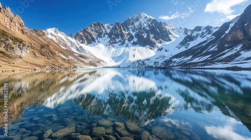 Wallpaper Mural mountain with snow reflected on the lake with clear water wallpaper background Torontodigital.ca