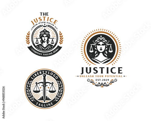 Set vintage bundle classic badge Law Firm advocate logo design for business company