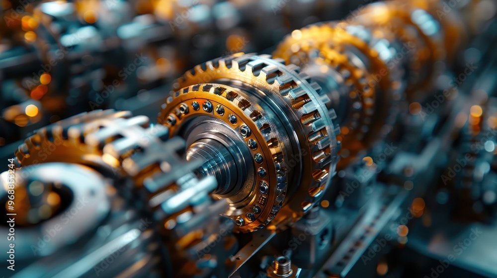 Close-up of intricate metallic gears showcasing precision engineering and industrial design, highlighting the complexity of machinery. Close-up of intricate metallic gears showcasing precision engineering and industrial design, highlighting the complexity of machinery.