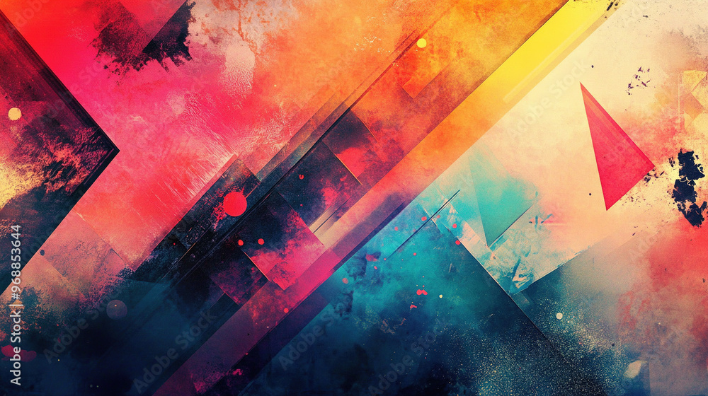 Naklejka premium A vibrant desktop wallpaper background that combines abstract colors and geometric patterns to create a visually striking and creative art design.