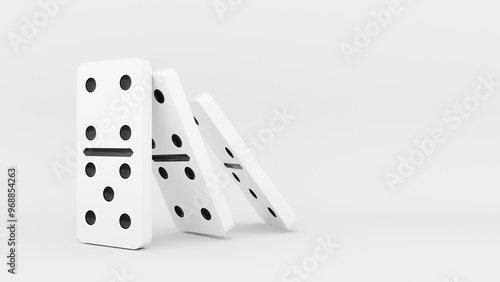 Domino game - 3d render. Tiles, blocks of dominoes with even dots on a bright background. Domino effect business concept, logo for companies, trainings. Domino game - 3d render. Tiles, blocks of domin